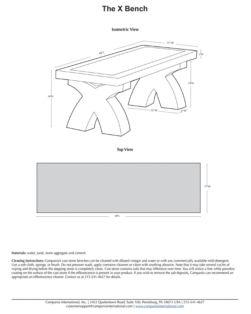 The X Garden Cast Stone Bench