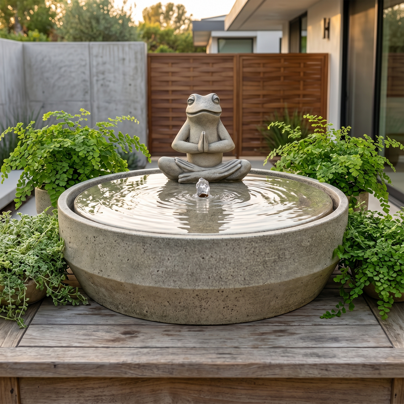Beveled Yoga Frog Outdoor Water Fountain | Modern Fountain