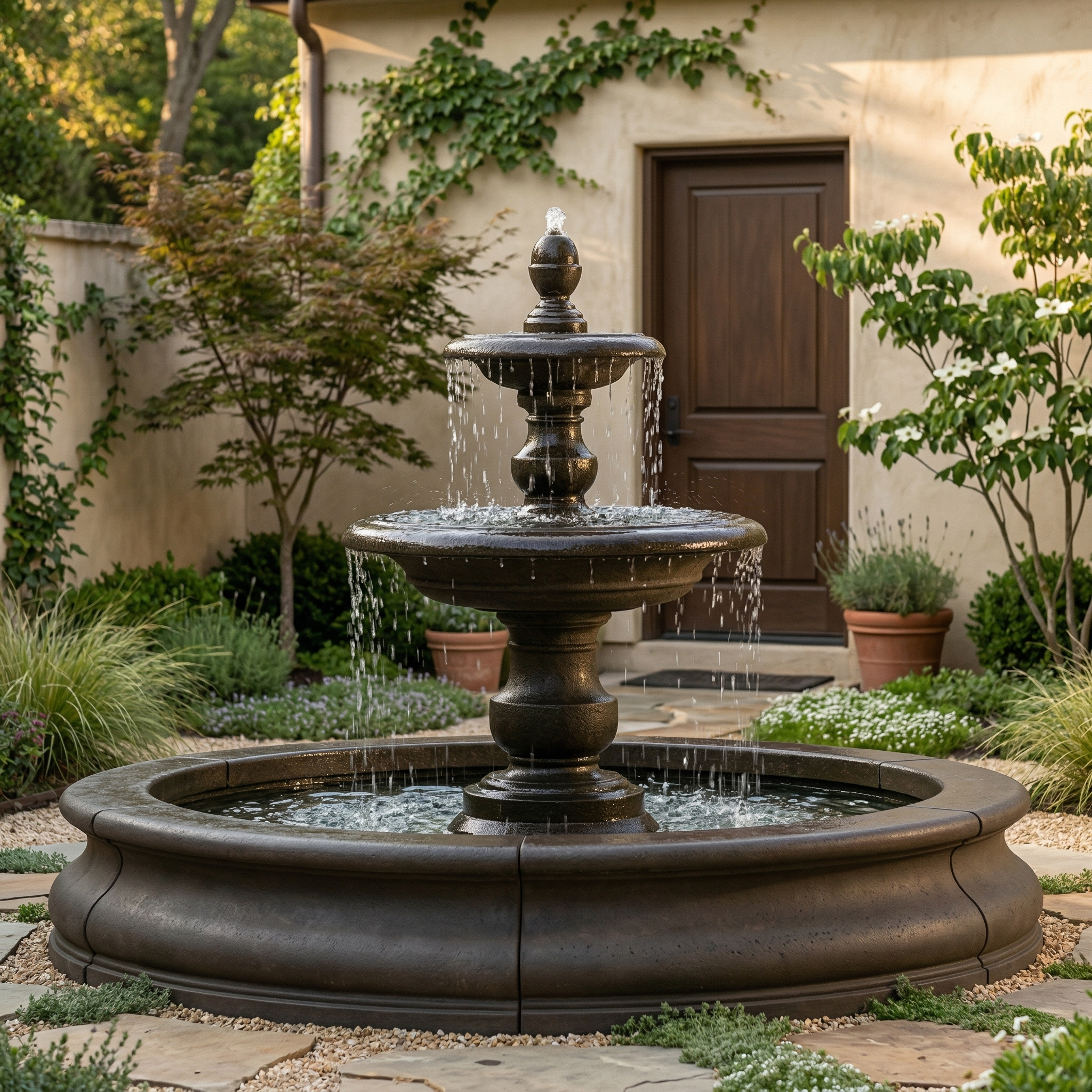 Caterina Tiered Large Outdoor Fountain in Basin﻿