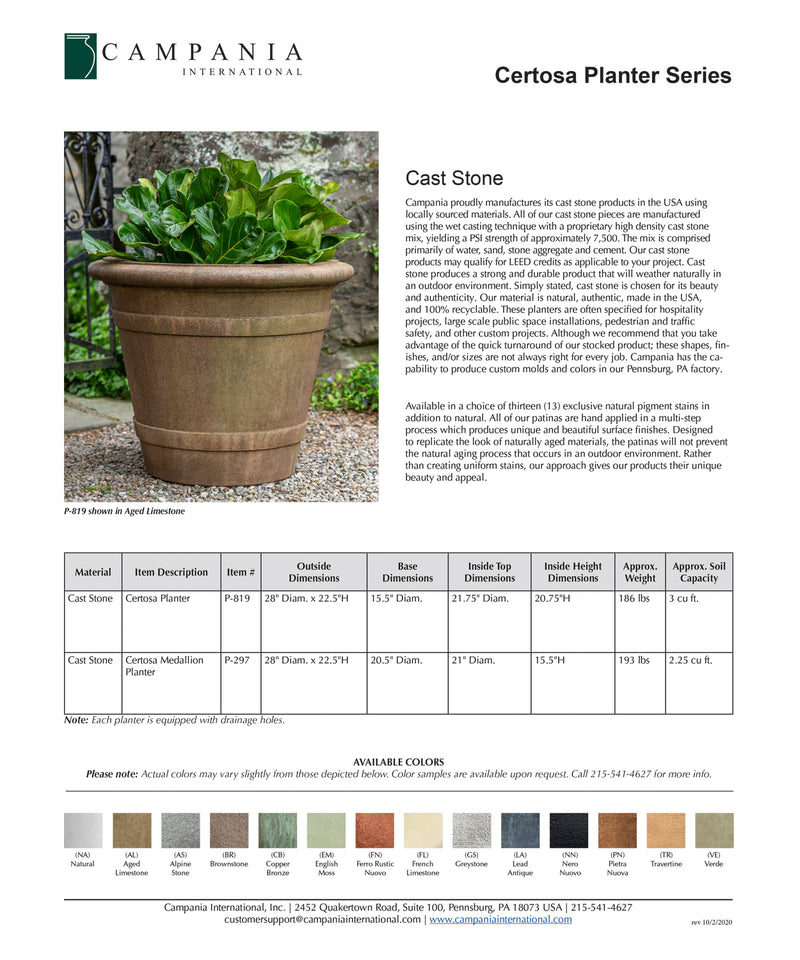 Certosa Planter | Cast Stone Planter