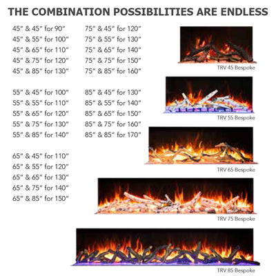 Amantii Tru View Bespoke - 65" Indoor / Outdoor 3 Sided Electric Fireplace