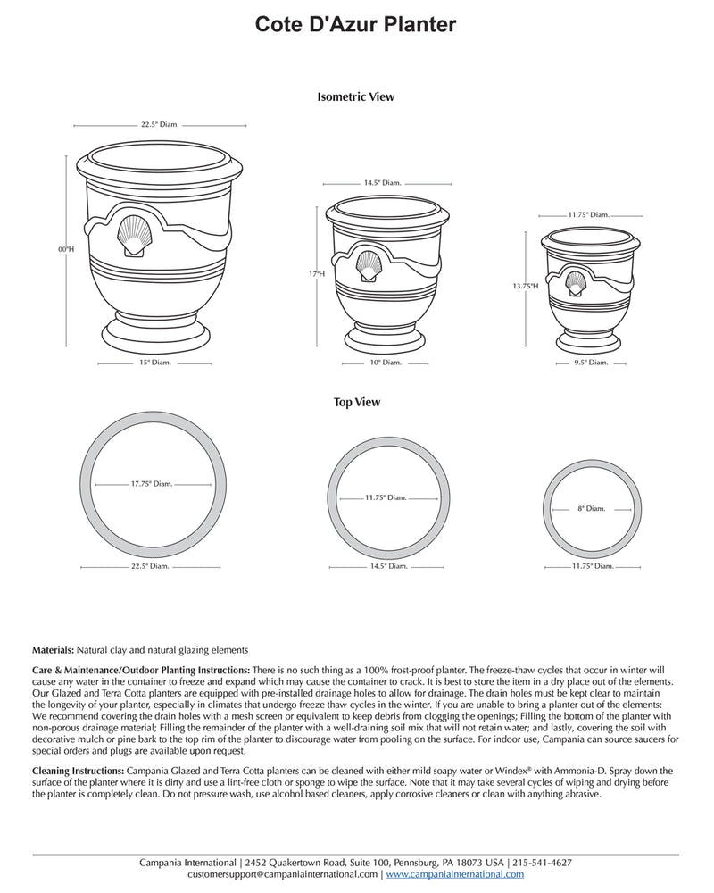 Cote D’Azur Glazed Terra Cotta Planter Set of 3