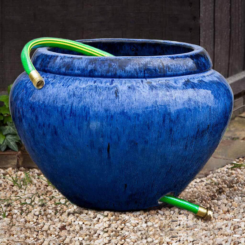 Outdoor Glazed Hose Pot with Lip in Riviera Blue