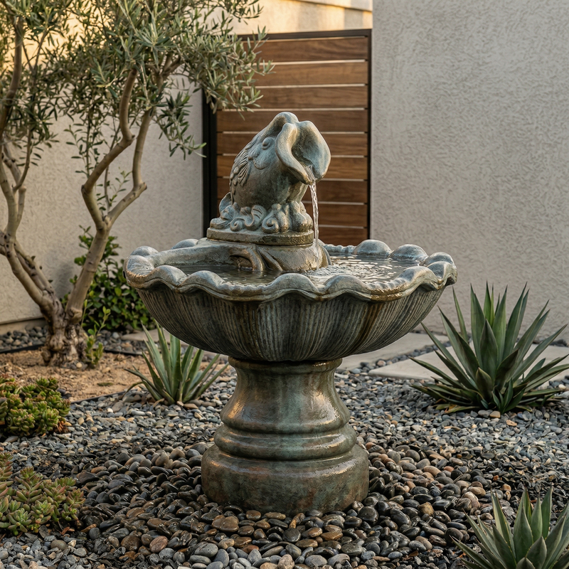 Large One Tier Shell Fountain With Water Pitcher – Soothing Company