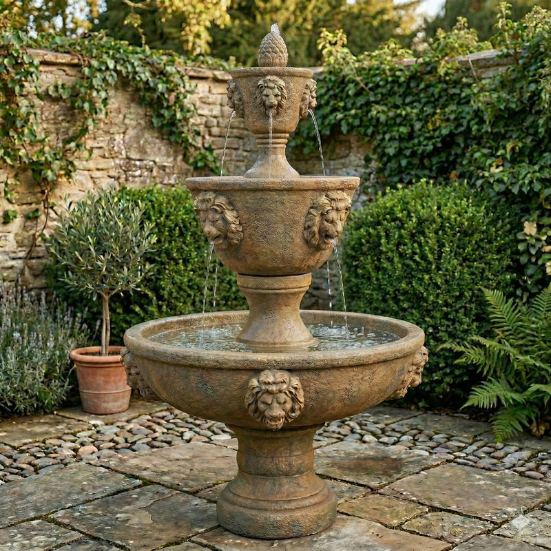 Large Three-tier Leonesco Lion Outdoor Fountain – Soothing Company