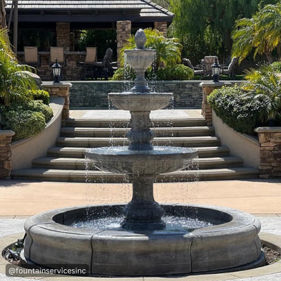 Mediterranean Tiered Outdoor Fountain with Fiore Pond | Large Fountain