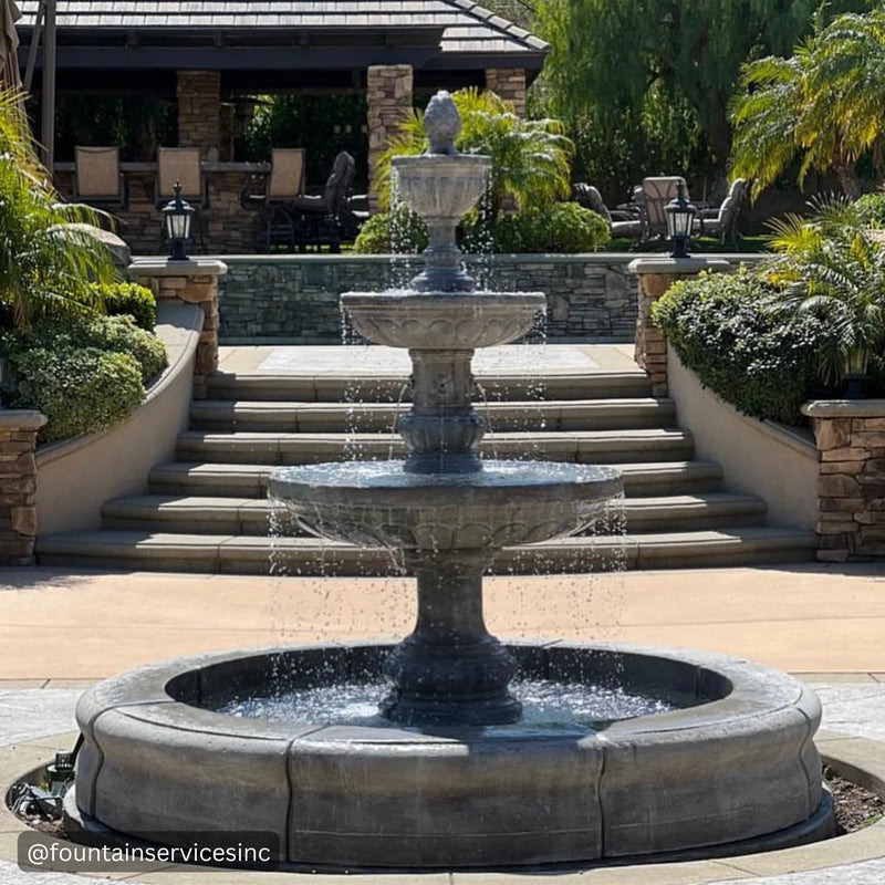 Mediterranean Tiered Outdoor Fountain with Fiore Pond | Large Fountain