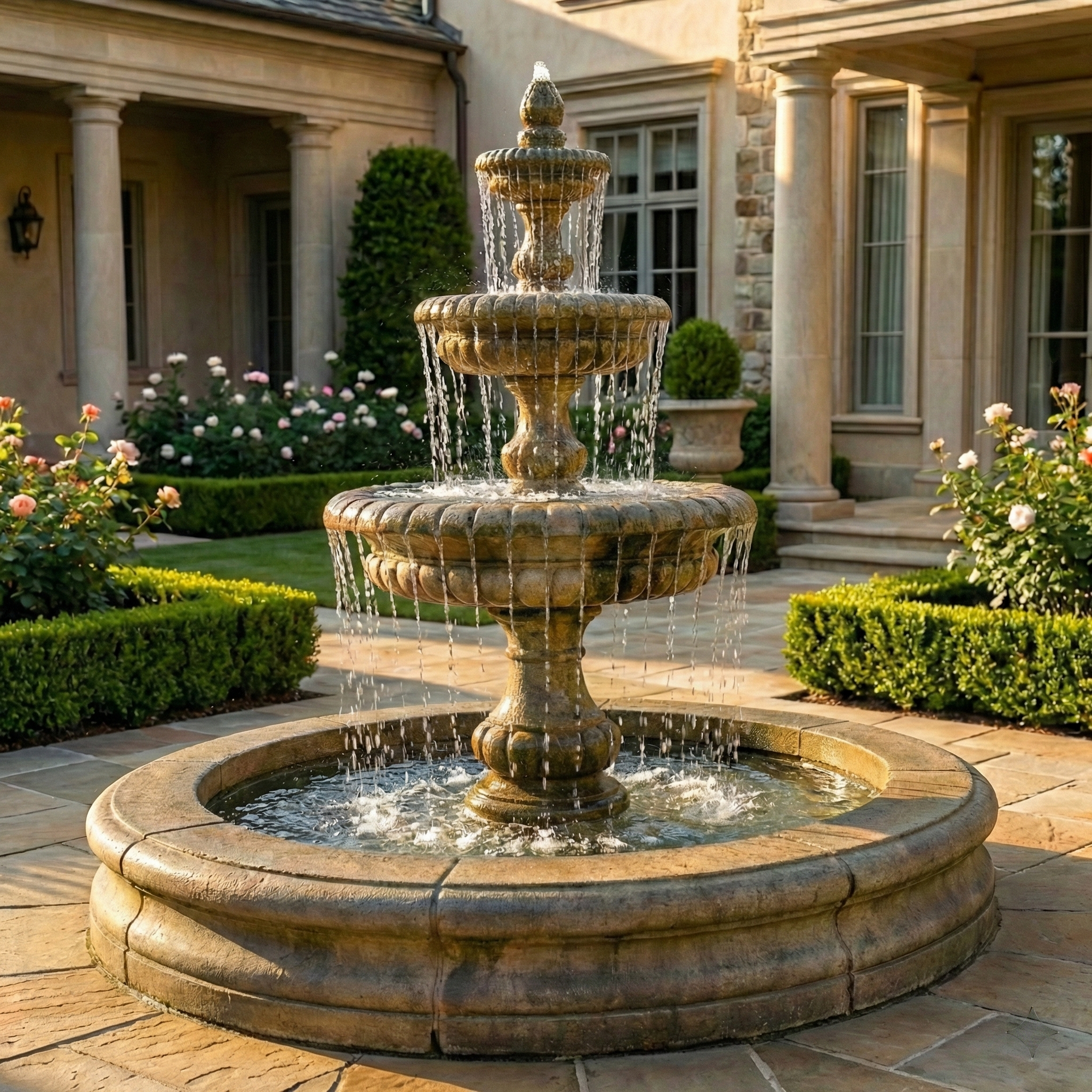 PLUIE プール クウォーツ ディスプレイ ストーン 置物 Pioggia Outdoor Fountain with Fiore Pond | Large Fountain