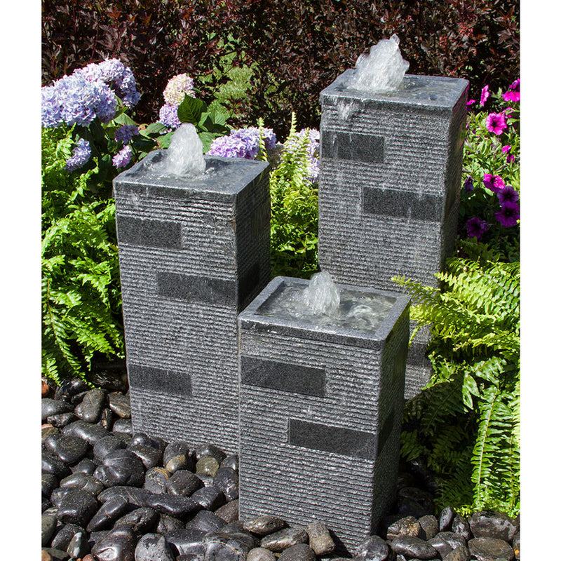 Polished Block Stone Towers Outdoor Fountain