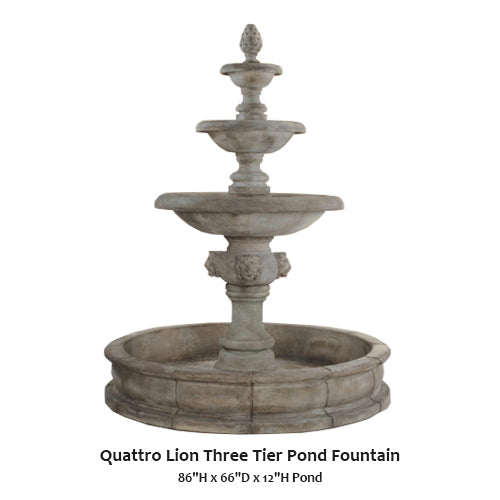 Quattro Lion Three Tier Pond Fountain