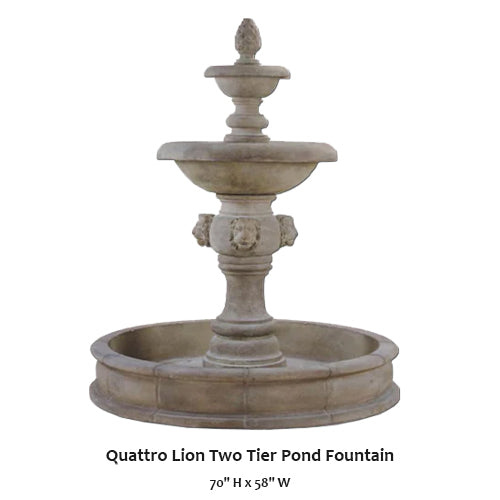 Quattro Lion Two Tier Pond Fountain