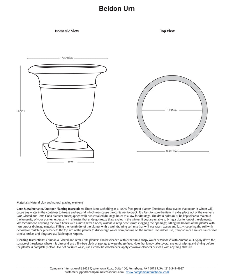 Beldon Urn | Graphite Glazed Terra Cotta Planter
