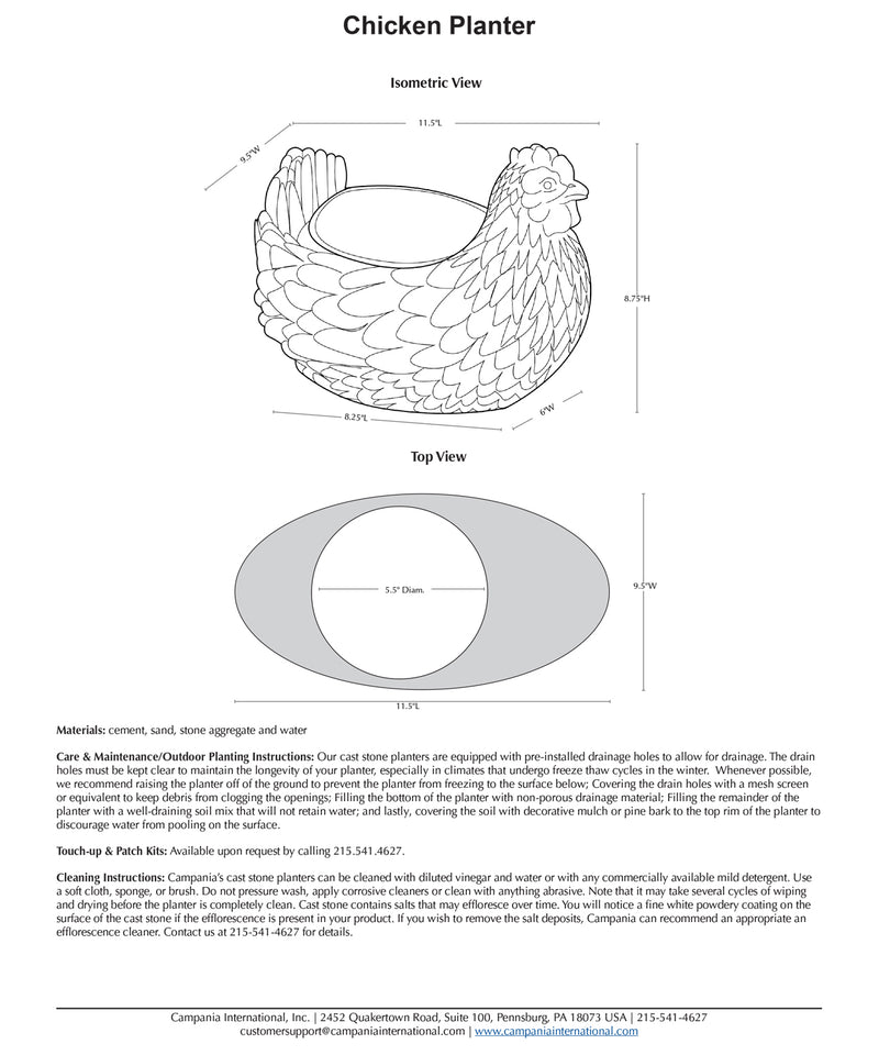 Chicken Cast Stone Garden Planter