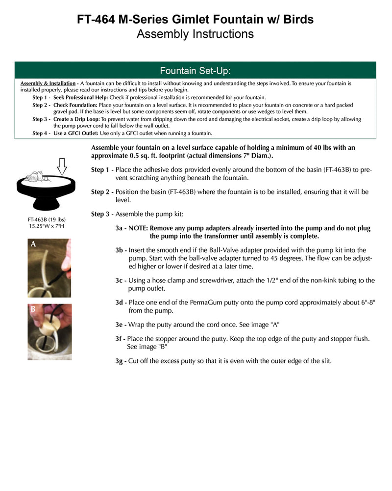 M-Series Gimlet Fountain with Birds