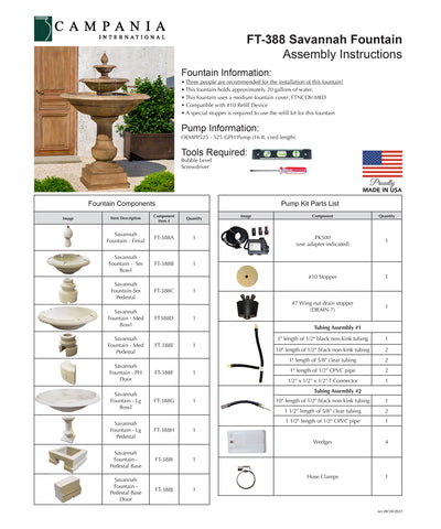 Savannah Tiered Outdoor Water Fountain Made of Cast Stone