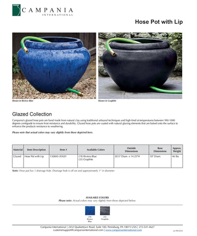 Outdoor Glazed Hose Pot with Lip in Graphite