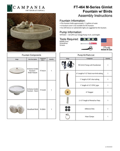 M-Series Gimlet Fountain with Birds