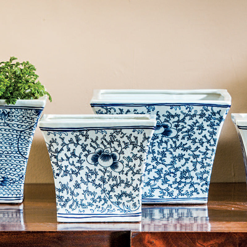 Square Flared Planter - Blue and White Mix Set of 6