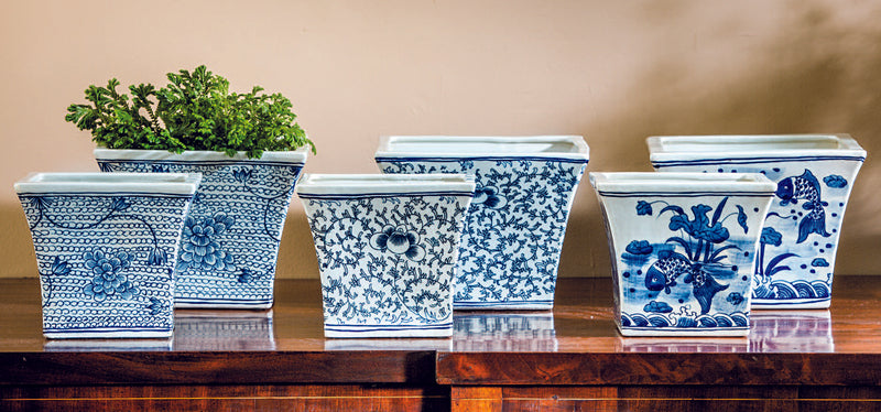 Square Flared Planter - Blue and White Mix Set of 6