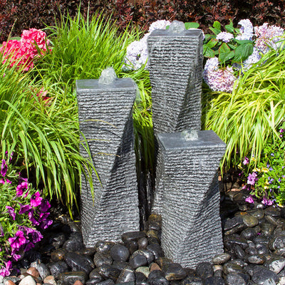 Triple Chiseled Twist Granite Stone Fountain