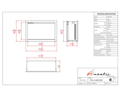 Amantii 33" TRD Bespoke Smart Electric Fireplace Insert