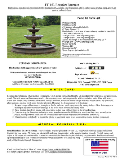 Beaufort Fountain | Large Water Fountain In Basin