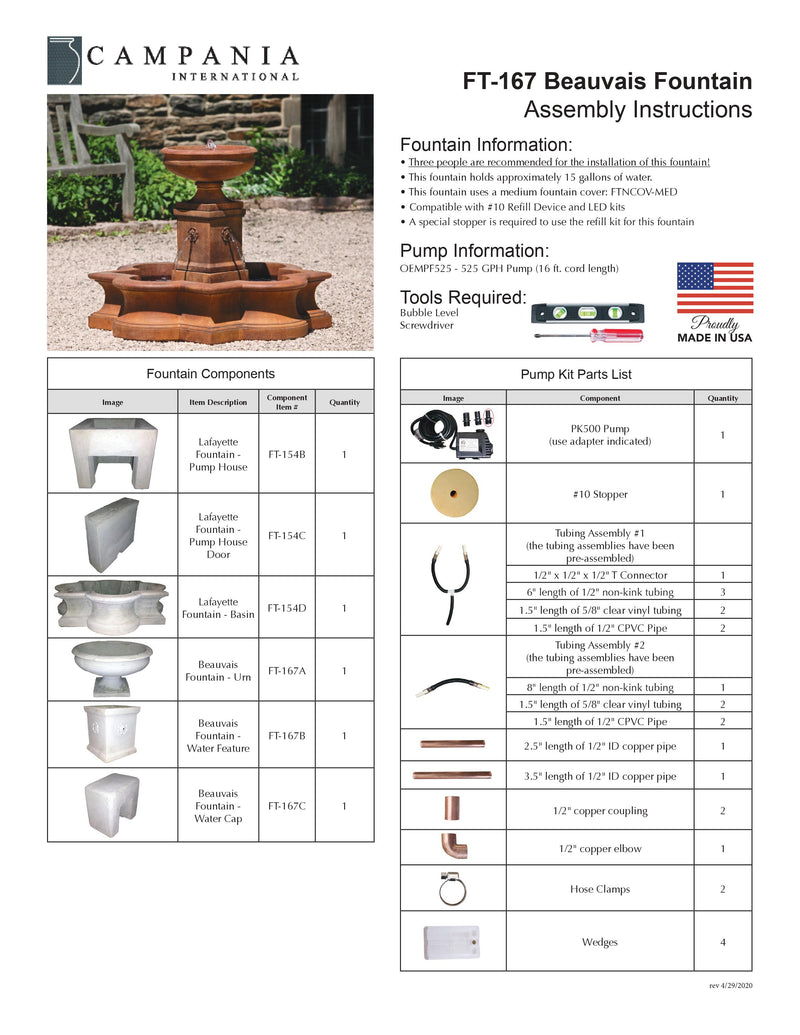 Beauvais Outdoor Cast Stone Water Fountain in Basin