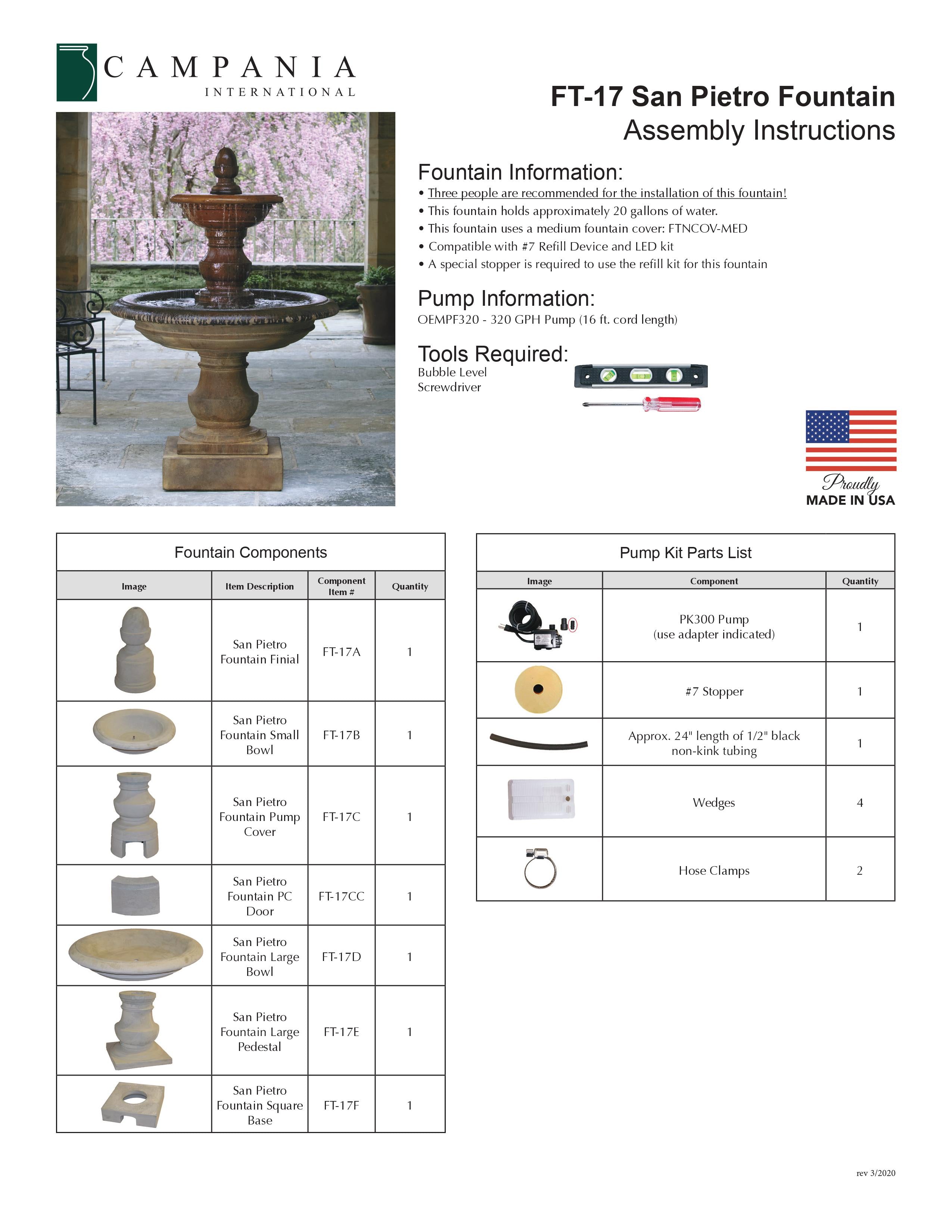 San Pietro Tiered Cast Stone Outdoor Fountain