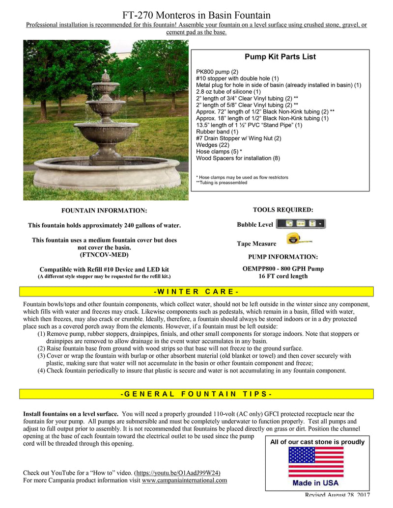 Monteros Three Tiered Outdoor Fountain in Basin | Large Water Feature