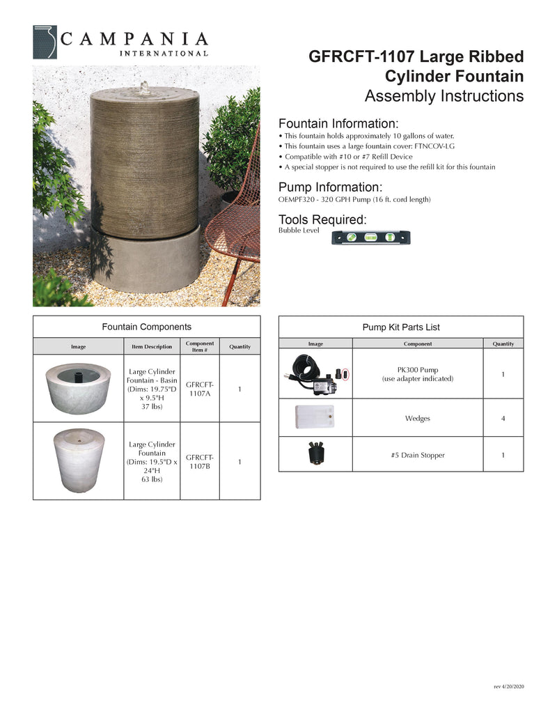 Large Ribbed Cylinder Modern Outdoor Fountain