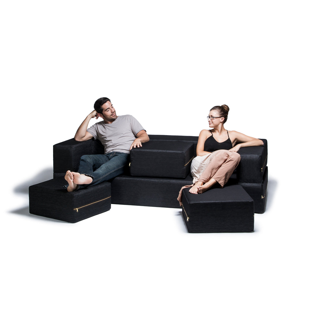 Jaxx Zipline Convertible Sleeper Sofa & Ottomans in Denim Black