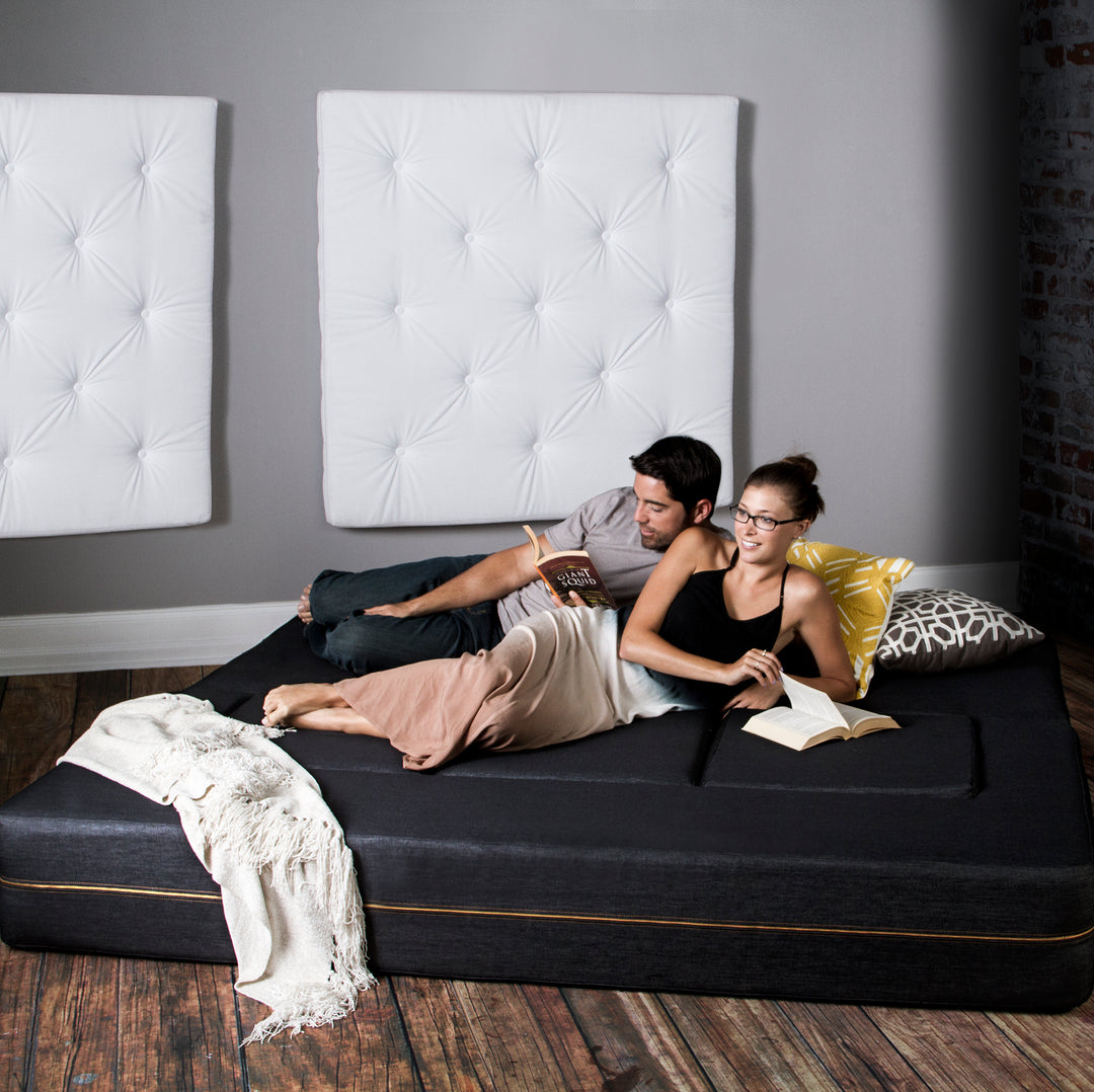Jaxx Zipline Convertible Sleeper Sofa & Ottomans in Denim Black