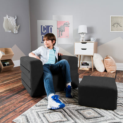 Kids Zipline Convertible Chair & Ottoman - Big Kids Edition - Microsuede