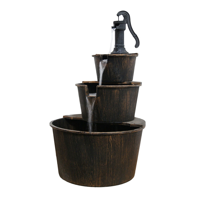 40" Three Tier Pump & Barrels Fountain - Brown