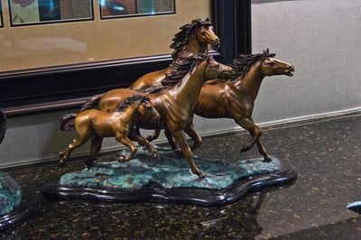 Brass Baron Four Horses Galloping Table Top Statue