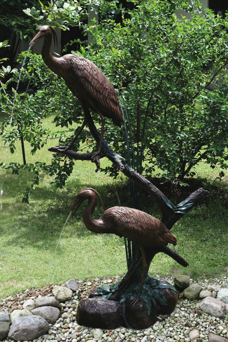 Brass Baron Grand Heron Pair Garden Sculpture