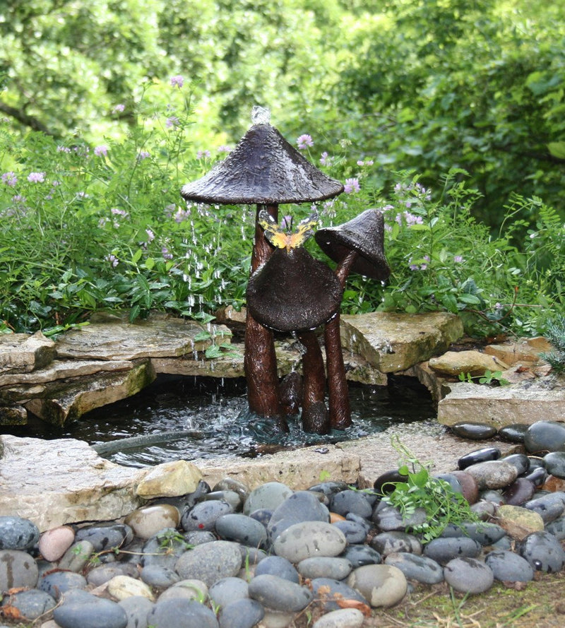 Brass Baron Mushroom Pond Garden Sculpture and Pool Statuary