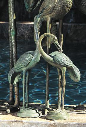 Brass Baron Small Crane Pair Garden Accent and Pool Statuary