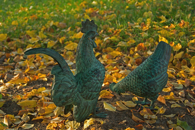 Brass Baron Hen and Rooster Statue