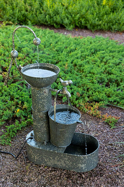 Rustic Metal Tiering Water Pump Fountain