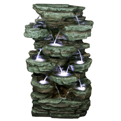 39" Tiered Cascading Rock Fountain with LED Lights