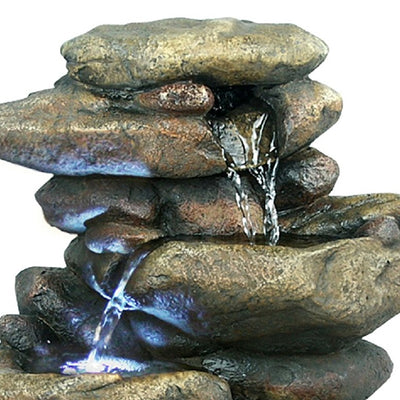 3 Tier Rock Tabletop Fountain With White LED Lights