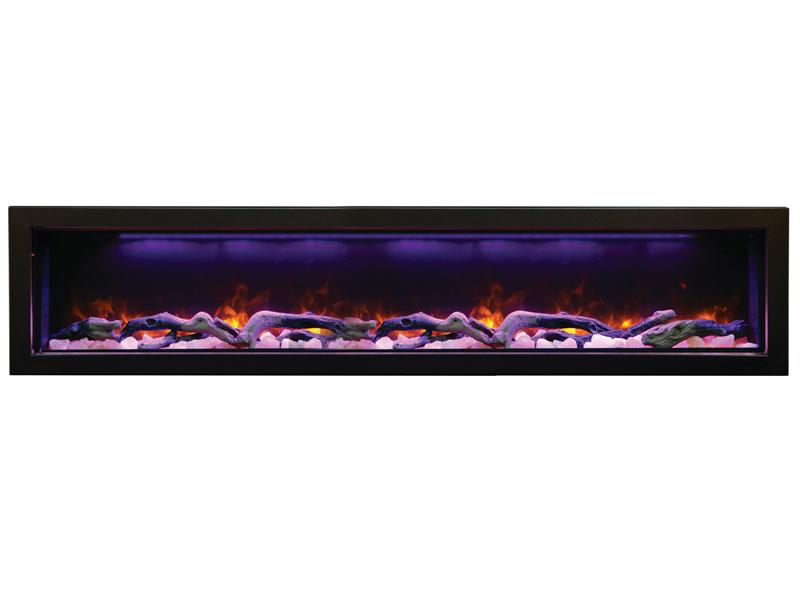 Amantii 72" Deep Indoor or Outdoor Built-in Electric Fireplace with Black Steel Surround