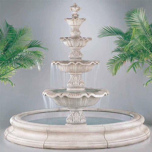 Four Tier Renaissance Fountain In Toscana Pool | Large Outdoor