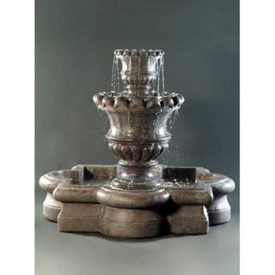 Scallop Urn Tiered Water Fountain With Quatrefoil Basin