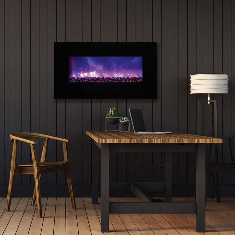 Amantii 34″ WM/FM Series Electric Fireplace with Black Glass Surround