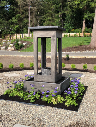 Smooth Center Rain Fountain with Column and Square Basin