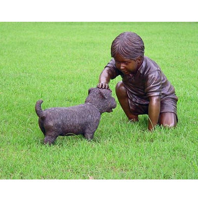 Brass Baron Boy Petting Dog Garden Statue