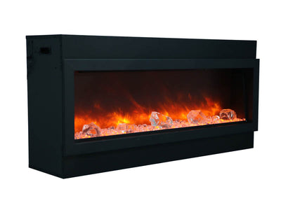 Amantii 88" Slim Indoor or Outdoor Built-in Electric Fireplace with Black Steel Surround