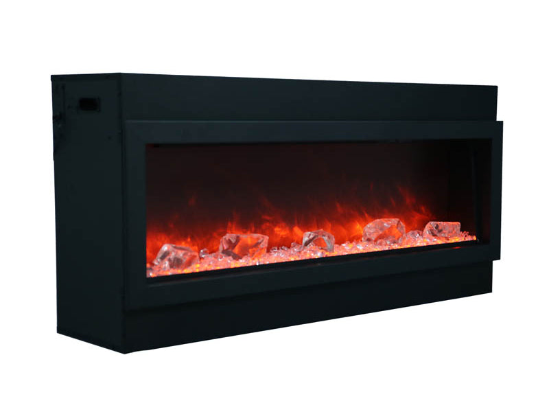 Amantii 88" Slim Indoor or Outdoor Built-in Electric Fireplace with Black Steel Surround